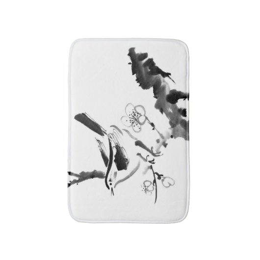 Chinees schilderen, pruimen en vogel badmat (Voorkant Verticaal)