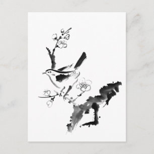 Chinees schilderen, pruimen en vogel briefkaart