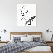 Chinees schilderen, pruimen en vogel canvas afdruk (Insitu (Slaapkamer))