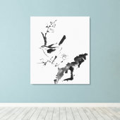 Chinees schilderen, pruimen en vogel canvas afdruk (Insitu (Houten vloer))