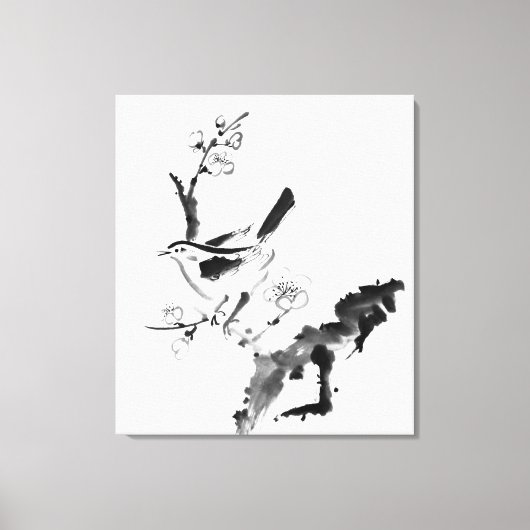 Chinees schilderen, pruimen en vogel canvas afdruk (Voorkant)