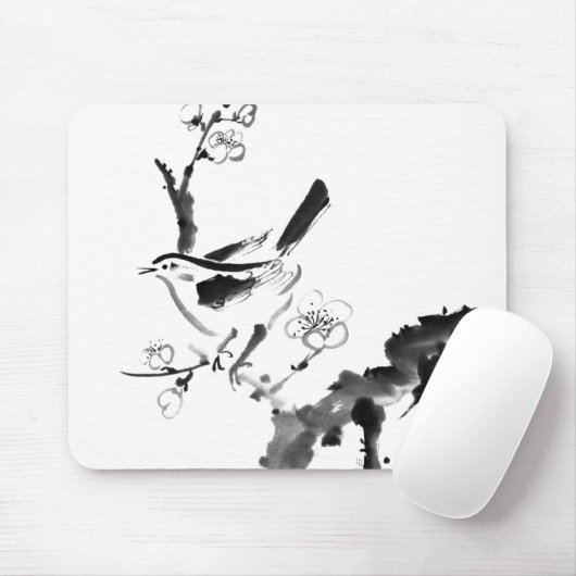 Chinees schilderen, pruimen en vogel muismat (Met muis)