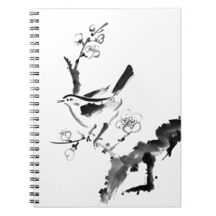 Chinees schilderen, pruimen en vogel notitieboek