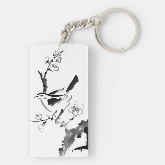 Chinees schilderen, pruimen en vogel sleutelhanger (achterkant)