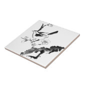 Chinees schilderen, pruimen en vogel tegeltje (Zijkant)