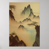 Chinees schilderij bergen en waterval poster (Voorkant)