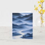Chinees schilderij Blauw Misty Landschap Kaart (Gele Bloem)