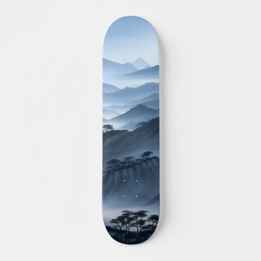 Chinees schilderij Blauw Misty Landschap Met Rivie Persoonlijk Skateboard (Voorkant)