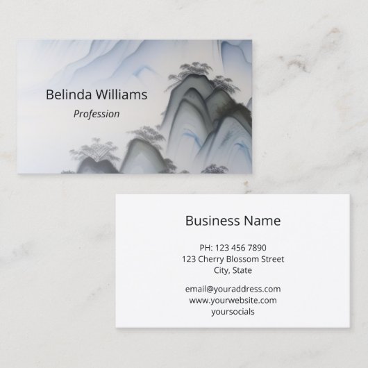 Chinees schilderij Blauwe Bergen Visitekaartje (Voorkant / Achterkant)