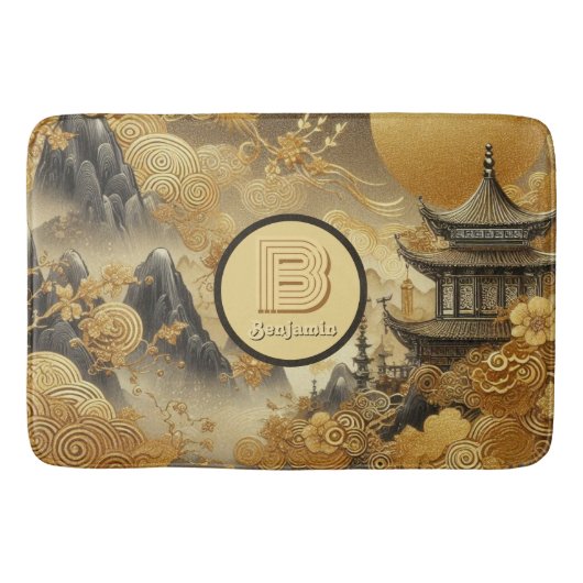 Chinees schilderij Faux Golden Dripping Monogramme Badmat (Voorkant)