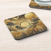 Chinees schilderij Faux Golden Dripping Monogramme Bier Onderzetter (Linkerzijde)