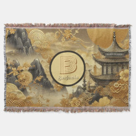 Chinees schilderij Faux Golden Dripping Monogramme Deken