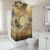 Chinees schilderij Faux Golden Dripping Monogramme Douchegordijn (In situ)