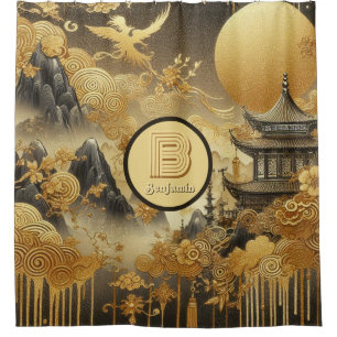 Chinees schilderij Faux Golden Dripping Monogramme Douchegordijn