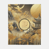 Chinees schilderij Faux Golden Dripping Monogramme Fleece Deken (Voorkant)