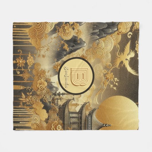Chinees schilderij Faux Golden Dripping Monogramme Fleece Deken (Voorkant (Horizontaal))