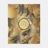 Chinees schilderij Faux Golden Dripping Monogramme Fleece Deken (Voorkant)