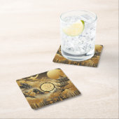 Chinees schilderij Faux Golden Dripping Monogramme Kartonnen Onderzetters (Insitu)