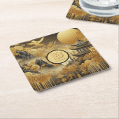 Chinees schilderij Faux Golden Dripping Monogramme Kartonnen Onderzetters (Schuin)