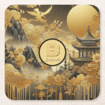 Chinees schilderij Faux Golden Dripping Monogramme