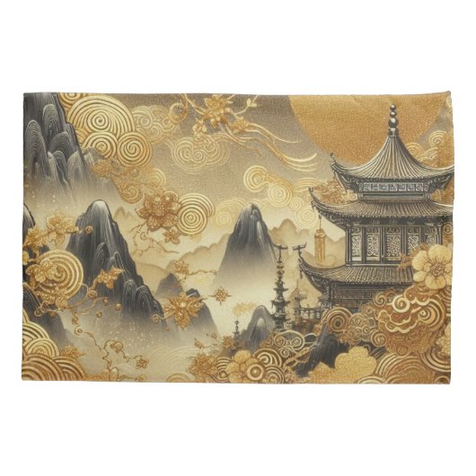 Chinees schilderij Faux Golden Dripping Monogramme Kussensloop (Achterkant)