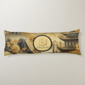 Chinees schilderij Faux Golden Dripping Monogramme Lichaamskussen (Achterkant)