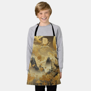 Chinees schilderij Faux Golden Dripping Monogramme Schort
