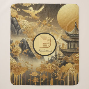 Chinees schilderij Faux Golden Dripping Monogramme Sherpa Deken