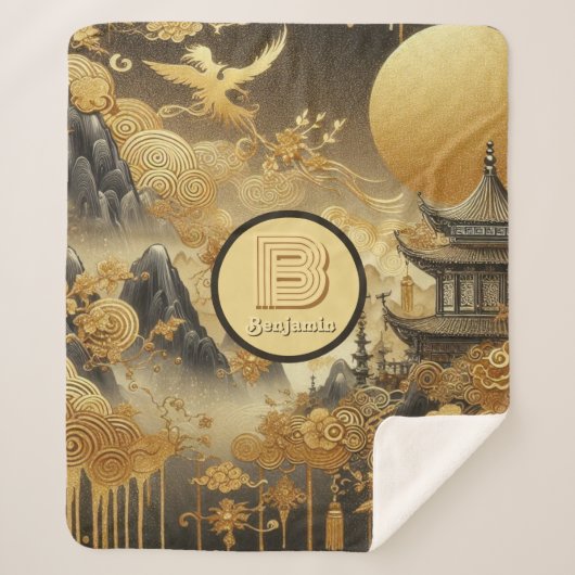 Chinees schilderij Faux Golden Dripping Monogramme Sherpa Deken (Voorkant)
