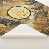 Chinees schilderij Faux Golden Dripping Monogramme Sherpa Deken (3/4)