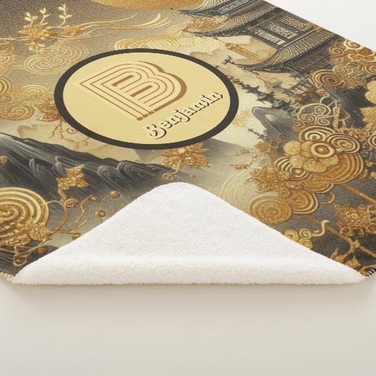 Chinees schilderij Faux Golden Dripping Monogramme Sherpa Deken (3/4)