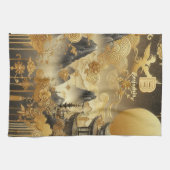 Chinees schilderij Faux Golden Dripping Monogramme Theedoek (Horizontaal)