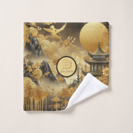 Chinees schilderij Faux Golden Dripping Monogramme Washandje