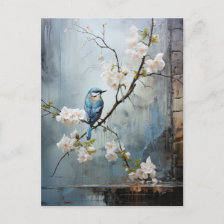 Chinees schilderij met blauwe vogels en bloemen briefkaart