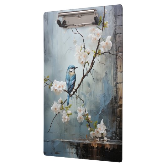 Chinees schilderij met blauwe vogels en bloemen klembord (Links)