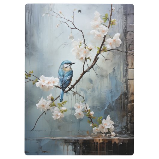 Chinees schilderij met blauwe vogels en bloemen klembord (Achterkant)