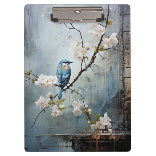 Chinees schilderij met blauwe vogels en bloemen klembord (Voorkant)