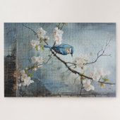 Chinees schilderij met blauwe vogels en bloemen legpuzzel (Horizontaal)