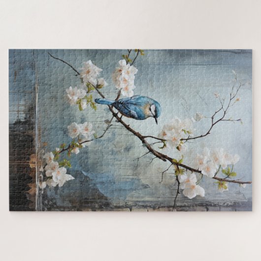 Chinees schilderij met blauwe vogels en bloemen legpuzzel (Horizontaal)