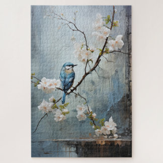 Chinees schilderij met blauwe vogels en bloemen legpuzzel