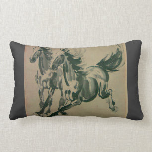 Chinees schilderij van 2 paarden langwerpige kusse kussen