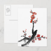 Chinees schilderij van bloemen, bloesem briefkaart (Voorkant / Achterkant)
