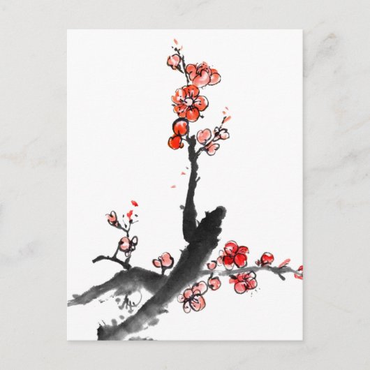 Chinees schilderij van bloemen, bloesem briefkaart (Voorkant)