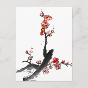 Chinees schilderij van bloemen, bloesem briefkaart