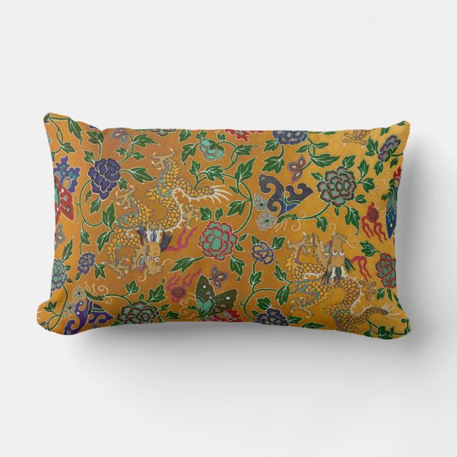  Chinees Serpent Dragon Gold Flower Pattern Kussen (Voorkant)