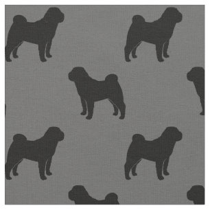 Chinees Shar-Pei Dog Silhouettes Grey en Black Stof