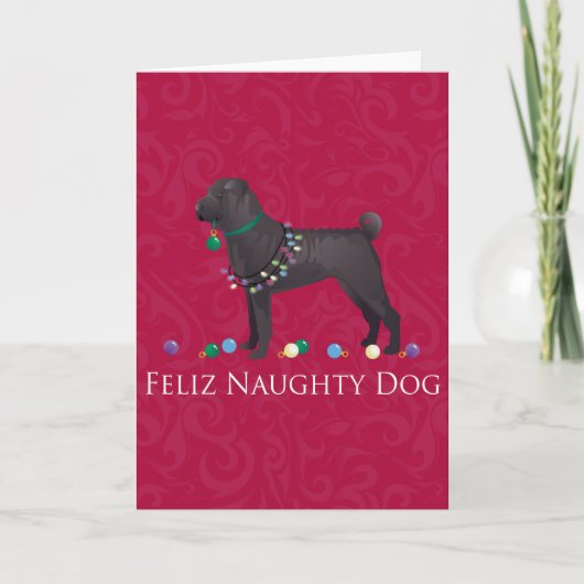 Chinees Shar Pei Feliz Naughty Dog-kerstontwerp Feestdagen Kaart (Voorkant)