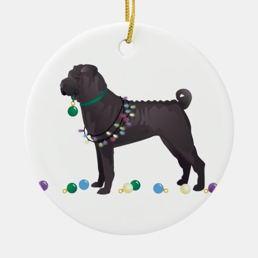 Chinees Shar Pei Feliz Naughty Dog-kerstontwerp Keramisch Ornament (Voorkant)