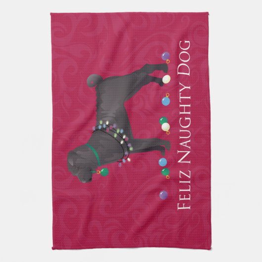 Chinees Shar Pei Feliz Naughty Dog-kerstontwerp Theedoek (Verticaal)
