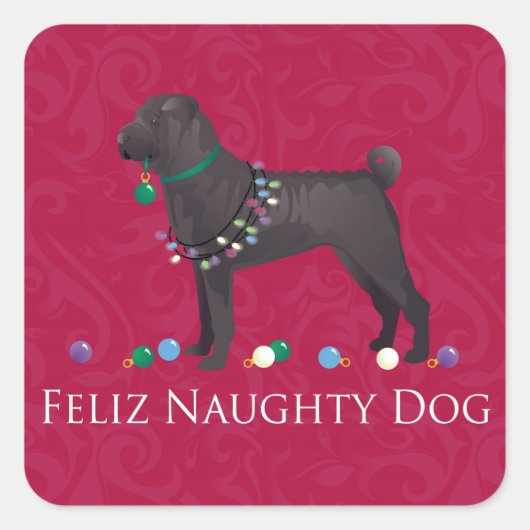 Chinees Shar Pei Feliz Naughty Dog-kerstontwerp Vierkante Sticker (Voorkant)